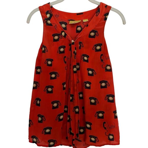 Maeve Tops - Anthropologie Maeve 52 Conversations Vintage Telephones Blouse 2 100% Silk